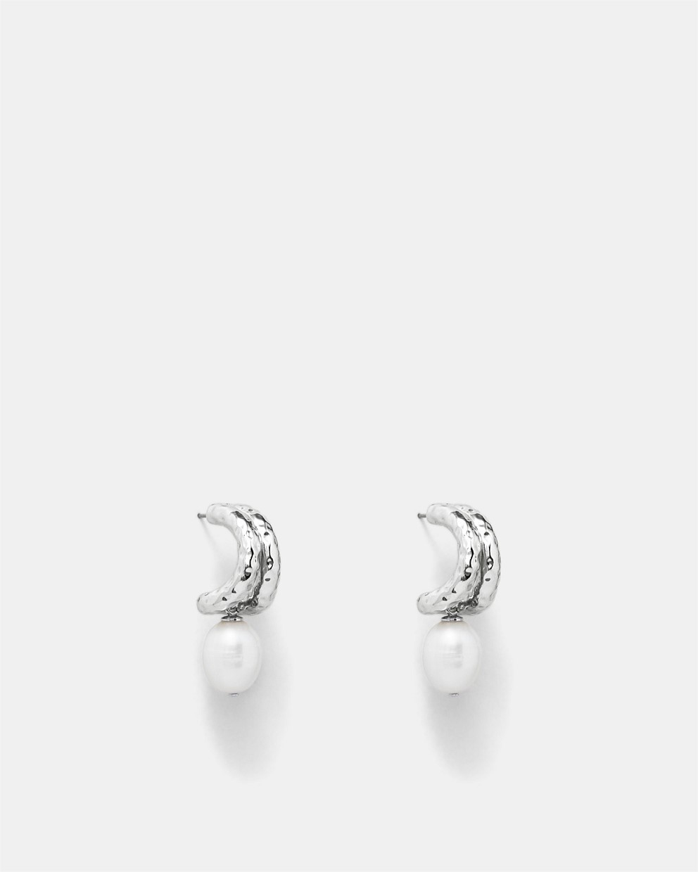 Silver Reflective Pearl Hoop Earrings - Hoop Earrings | Mimco