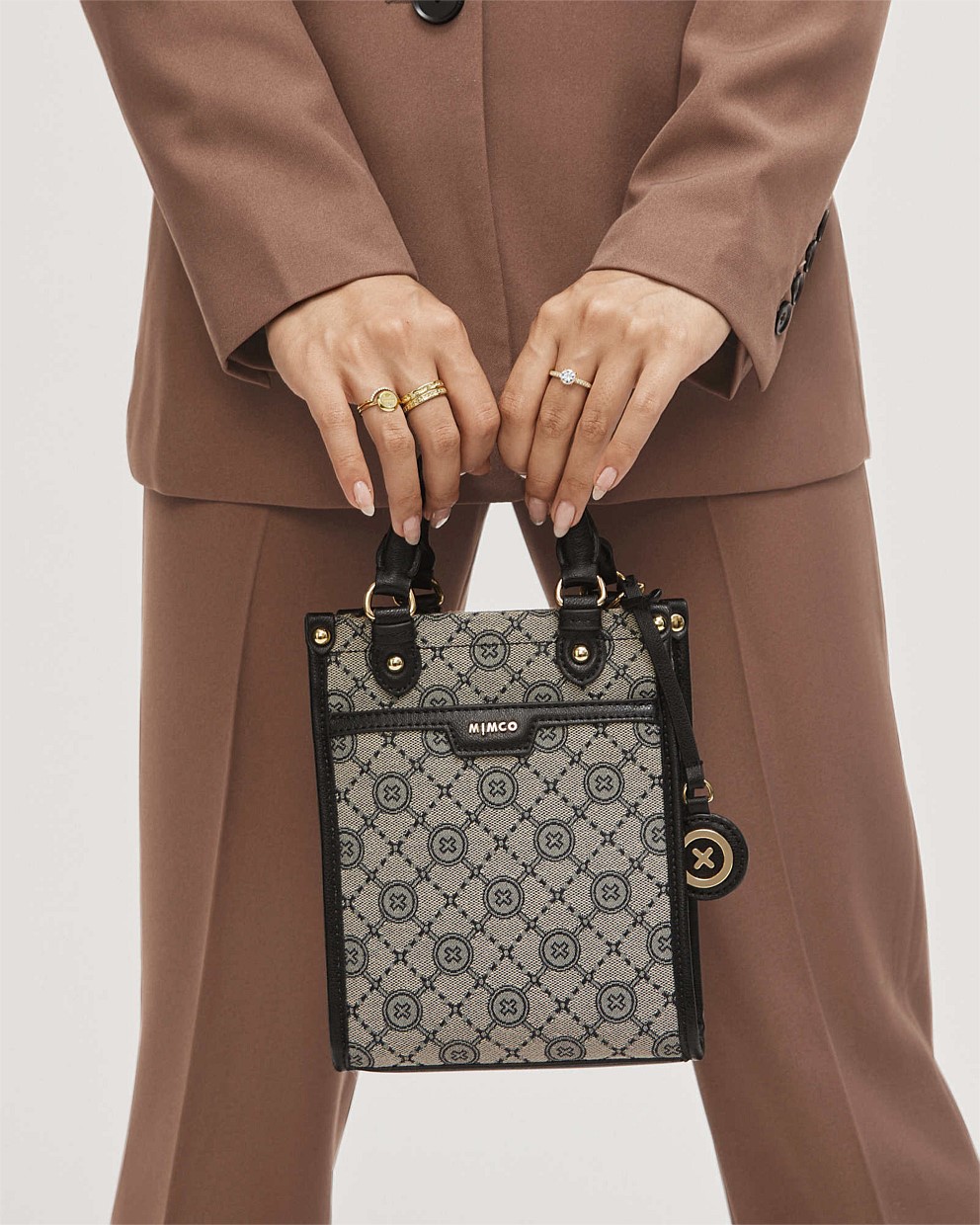 Black Light Gold Mim-Gram Mini Tote Bag - Crossbody Bags | Mimco