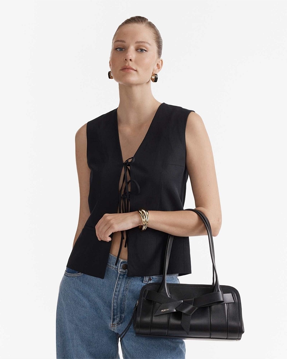 【MIMCO】Darcy Bowler Bag/レザーバッグ/帯(おび)風デザイン Black Light Gold Darcy Bowler Bag - Bags | Mimco